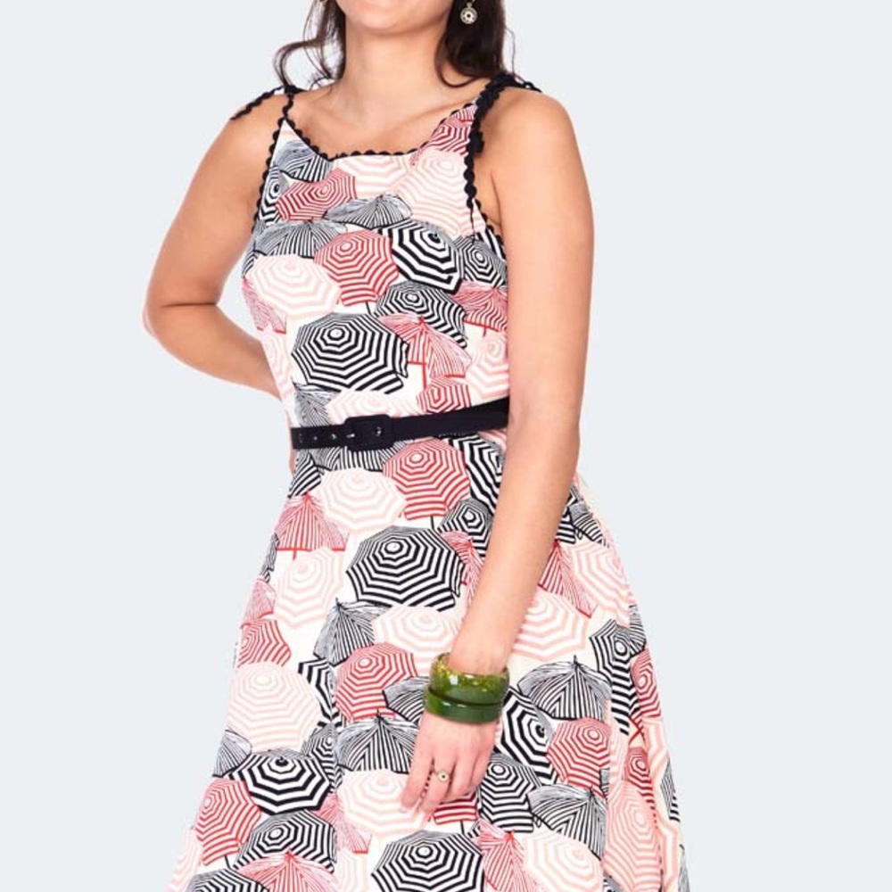 Voodoo Vixen Black, White & Pink Umbrella Print Midi Dress